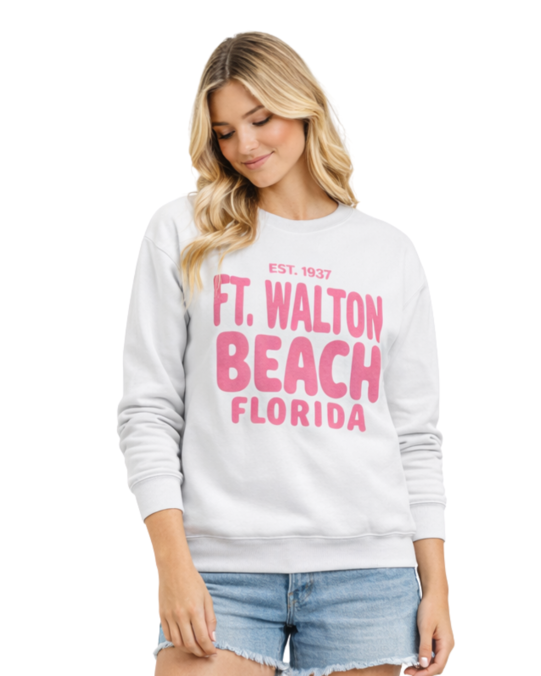 Ft. Walton Beach, Fl City Name Women Crewneck Style AI067C crewneck alvinsisland.com White S