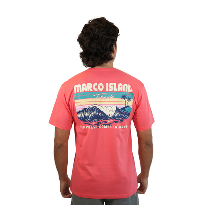 Marco Island Happiness Comes In Waves Combed/Cotton Unisex Diva Coral T-Shirt Style Cc1000