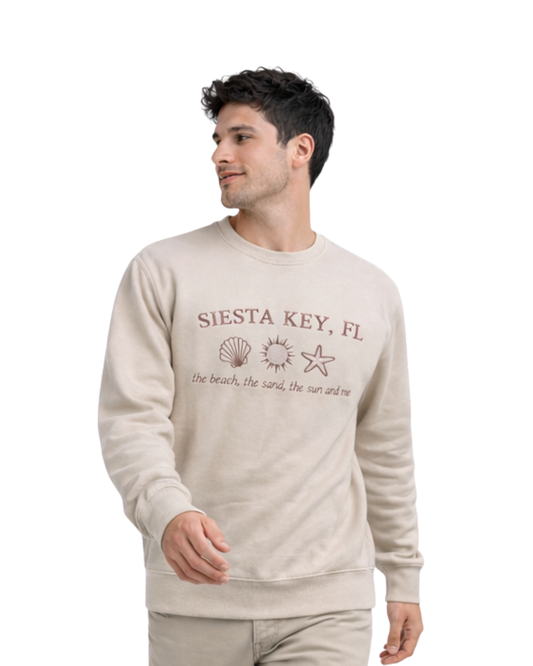 Siesta Key, FL Embroidered Men’s Crewneck crewneck alvinsisland.com S Cappuccino