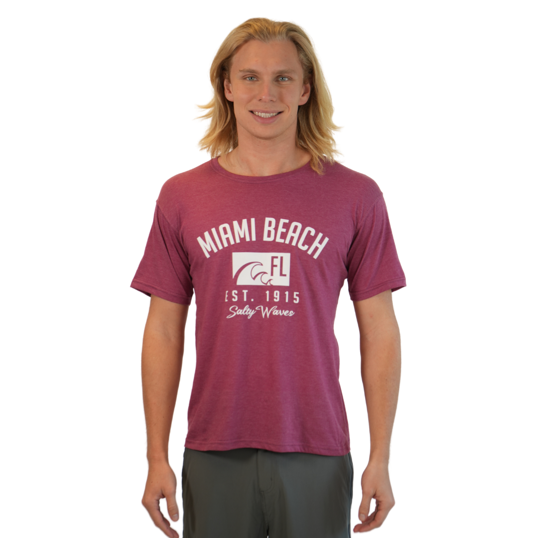 Miami Beach Florida Salty Waves Poly/Cotton Unisex H.Burgandy T-Shirt Style Pc1001