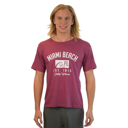 Miami Beach Florida Salty Waves Poly/Cotton Unisex H.Burgandy T-Shirt Style Pc1001