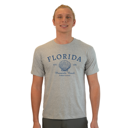 Pensacola Beach Combed Cotton Men T-Shirt with a Front Florida Shell Endless SummerDesign Style CC1000