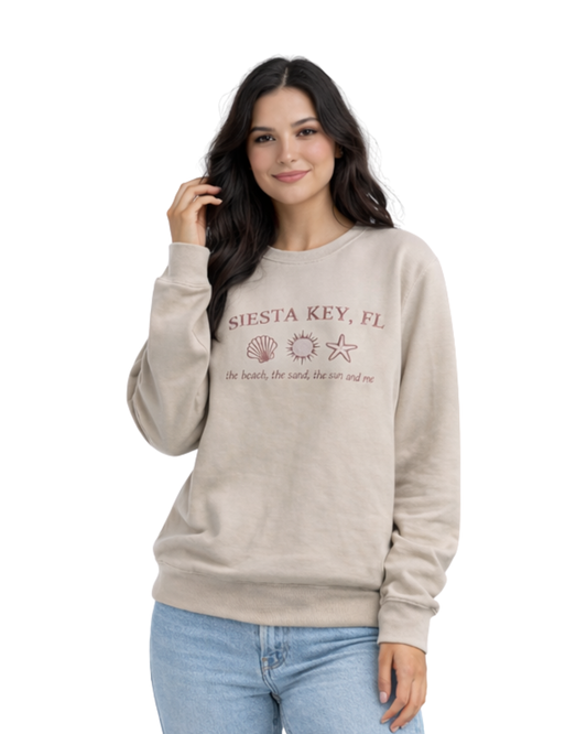 Siesta Key, FL Embroidered Women’s Crewneck crewneck alvinsisland.com S Cappuccino