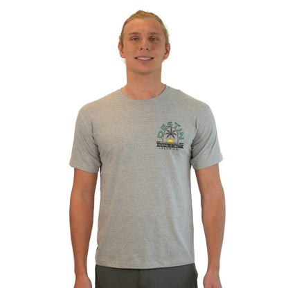 Destin Florida Combed Cotton Men T-Shirt with a Front Pocket Design and back big Palm Tree - Sun Arc Letters Design Style CC1000