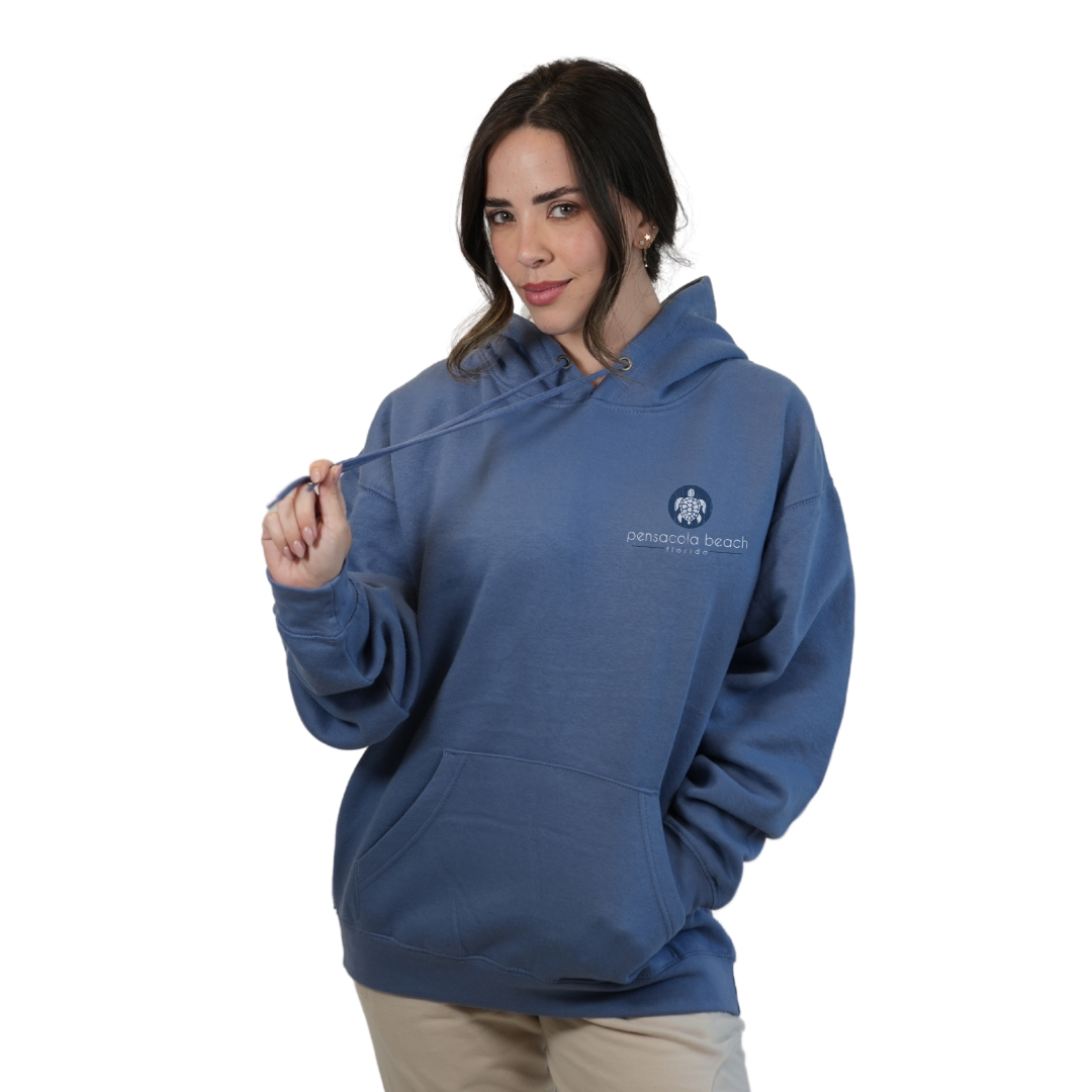 Pensacola Beach with front SeaTurtle's pocket design and back big SeaTurtle's Design Pullover Hoodie Women Style 252 HOODIES alvinsisland.com SMALL DENIM