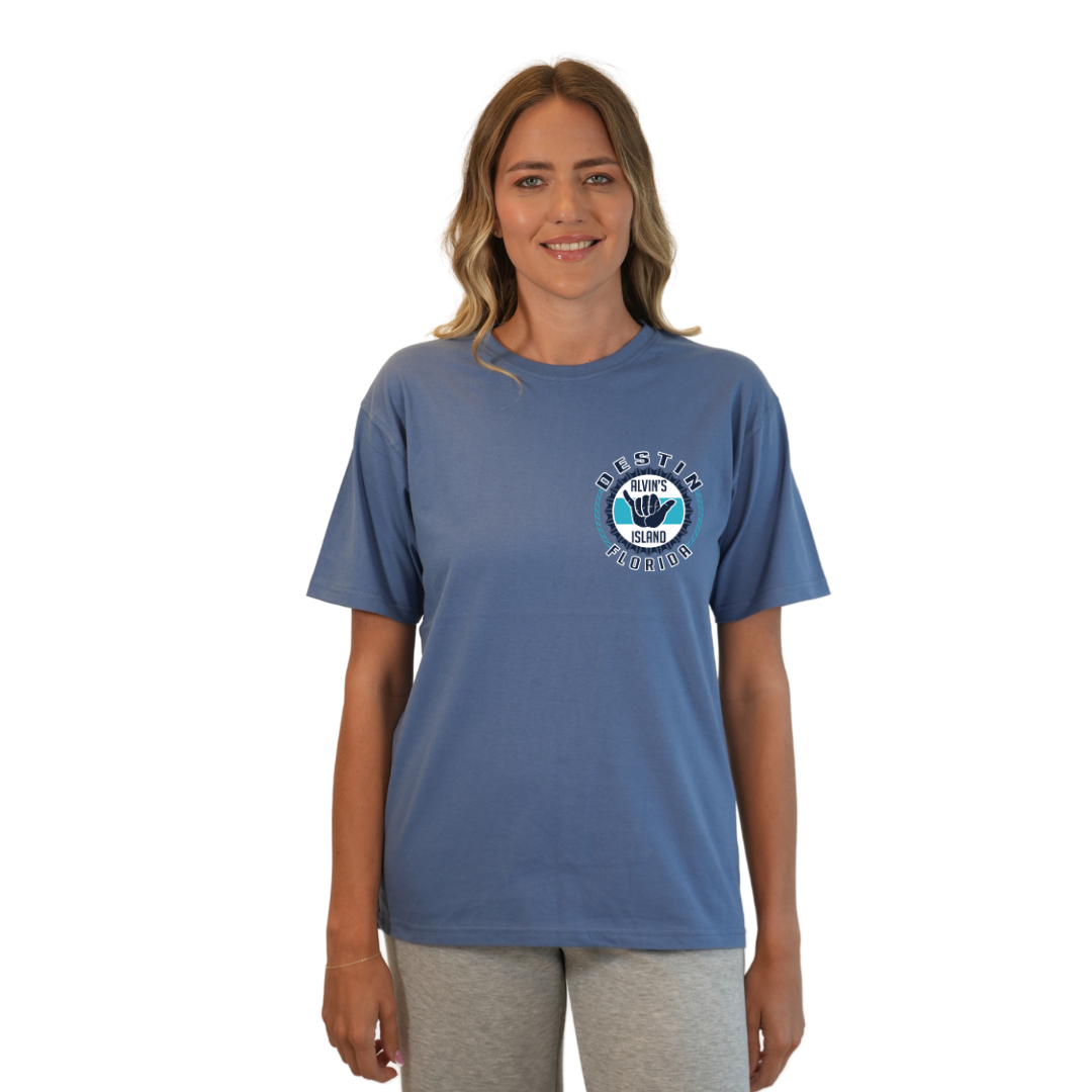 Destin Combed Cotton Women T-Shirt with a Alvin's island Hang Loose Design Style CC1000