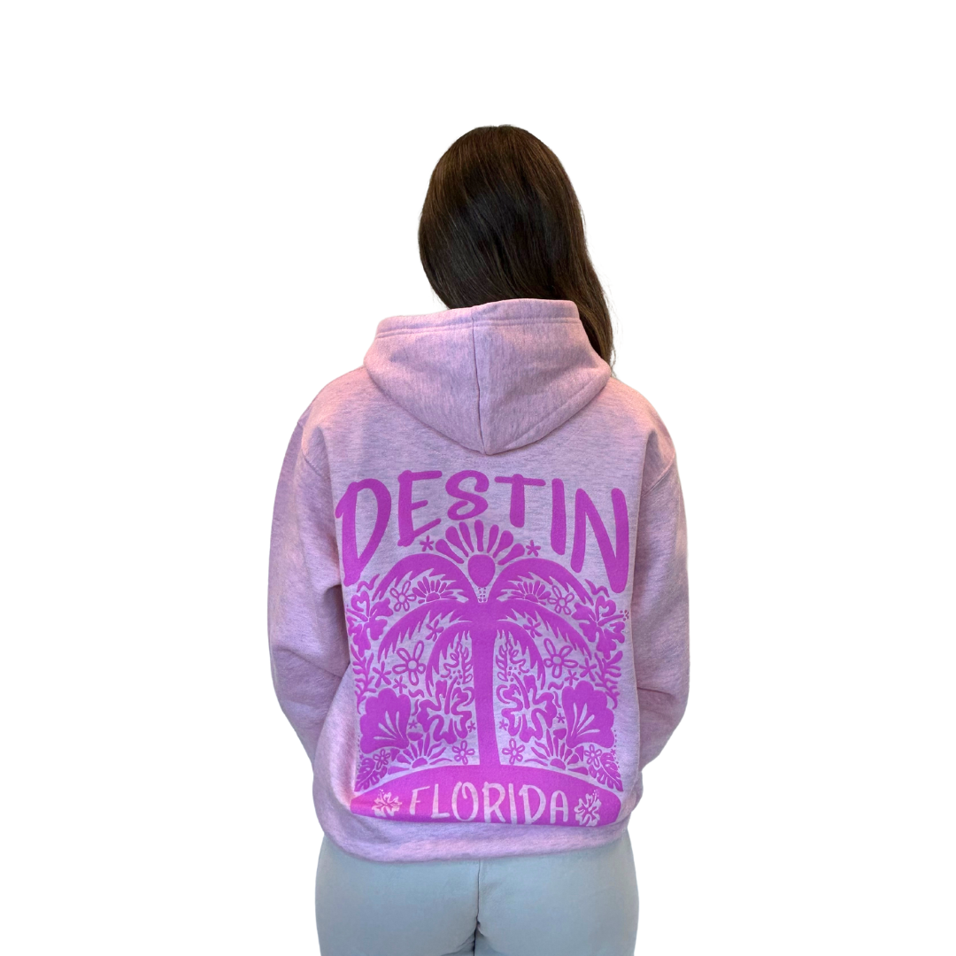 Destin Fl, with front Palm Tree pocket design and back big Design Pullover Hoodie Women Style ML200