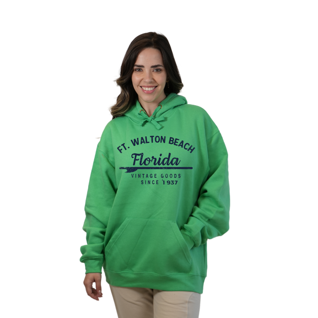 Ft. Walton Beach Pullover Hoodie Women with a Front Arrow Vintage Goods Since 1937 Design Style 252