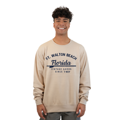 Ft. Walton Beach Fleece Crewneck Sweatshirt Women with a Front Arrow Vintage Goods Since 1984 Design Style 067