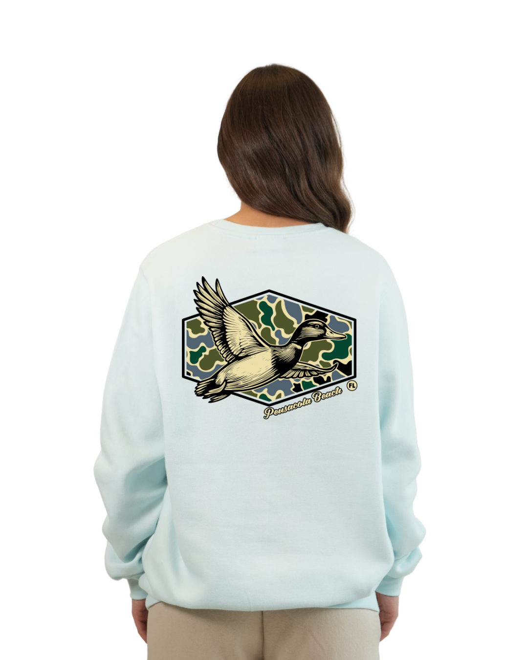 Pensacola Beach Duck Women Crewneck – Camouflage Edition
