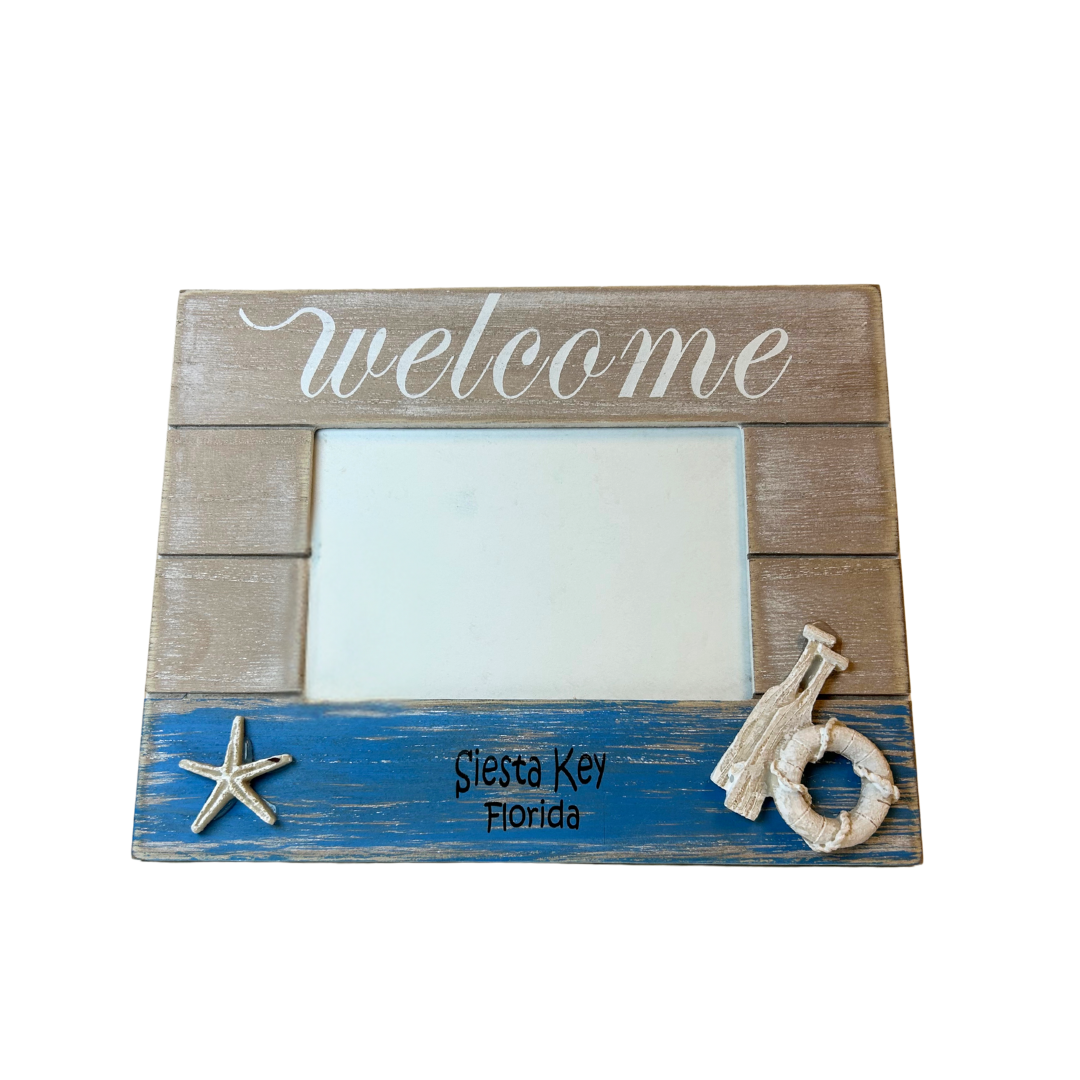 Siesta Key Frame Wood W/ Satrfish and Paddle Color Beige / Blue  5.5"3.5"