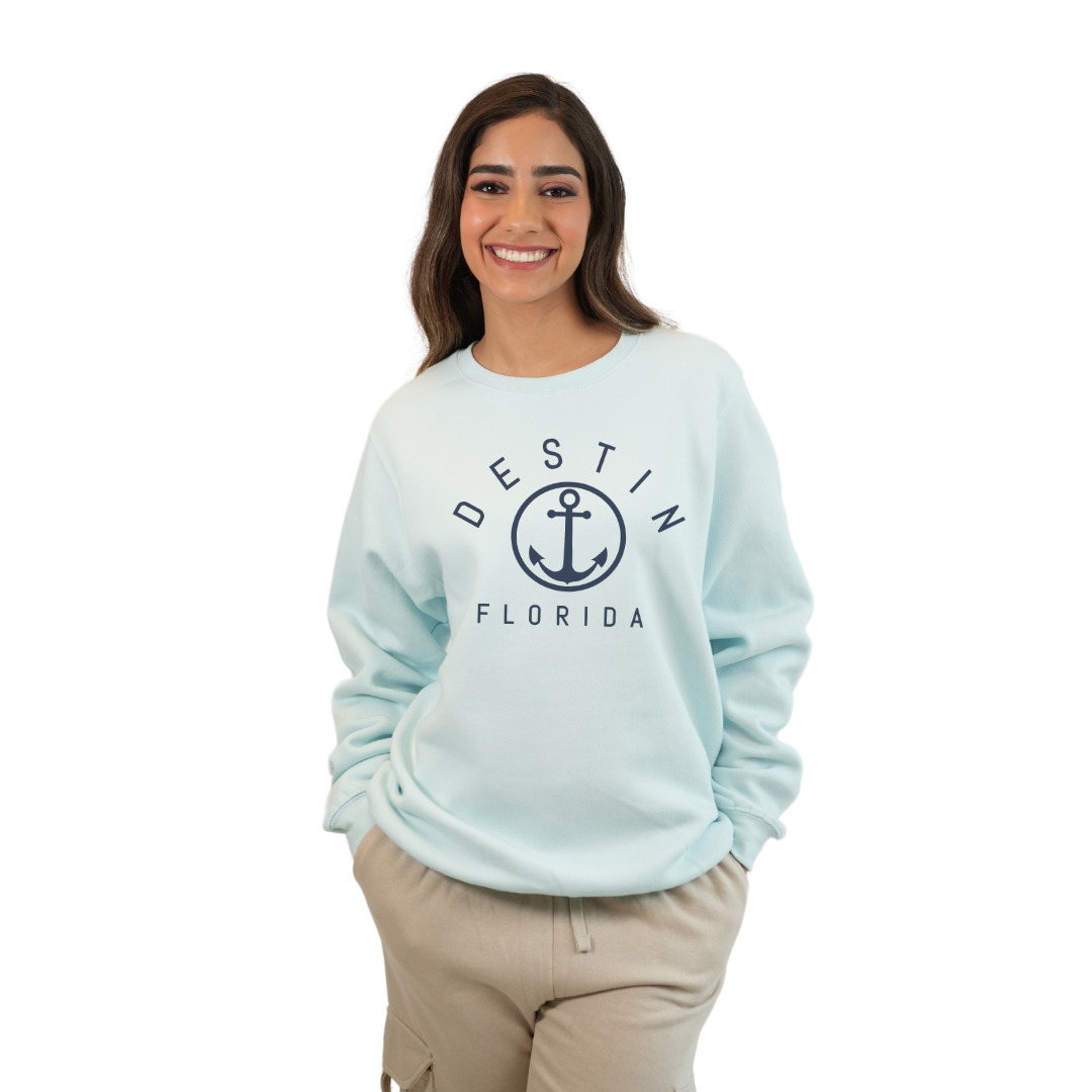 Destin Florida Fleece Crewneck Sweatshirt Women with a Front Nautical Design Style 067