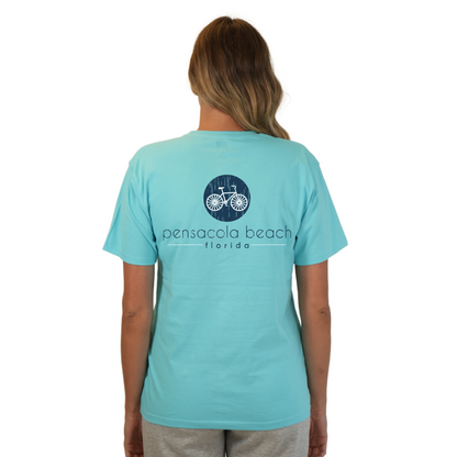 Pensacola Beach with front Bycicle pocket design and back big Bycicle Design T-Shirt Women Style CC1000