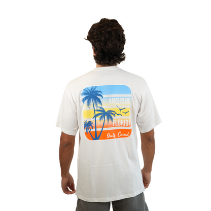 Marco Island 3 Palm Trees Gulf Coast Combed/Cotton Unisex White T-Shirt Style Cc1000