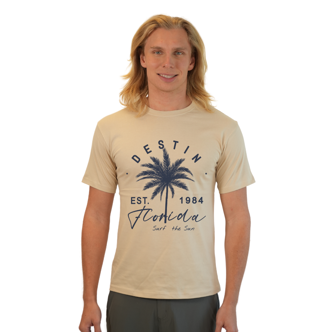 Destin Florida Combed Cotton Men T-Shirt with a Front Palm Tree Est. 1984 Design Style CC1000