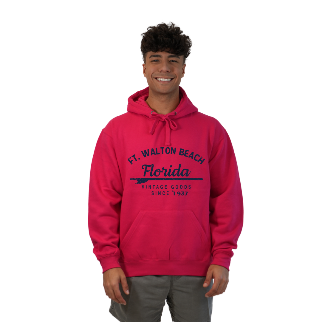 Ft. Walton Beach Pullover Hoodie Men with a Front Arrow Vintage Goods Since 1937 Design Style 252