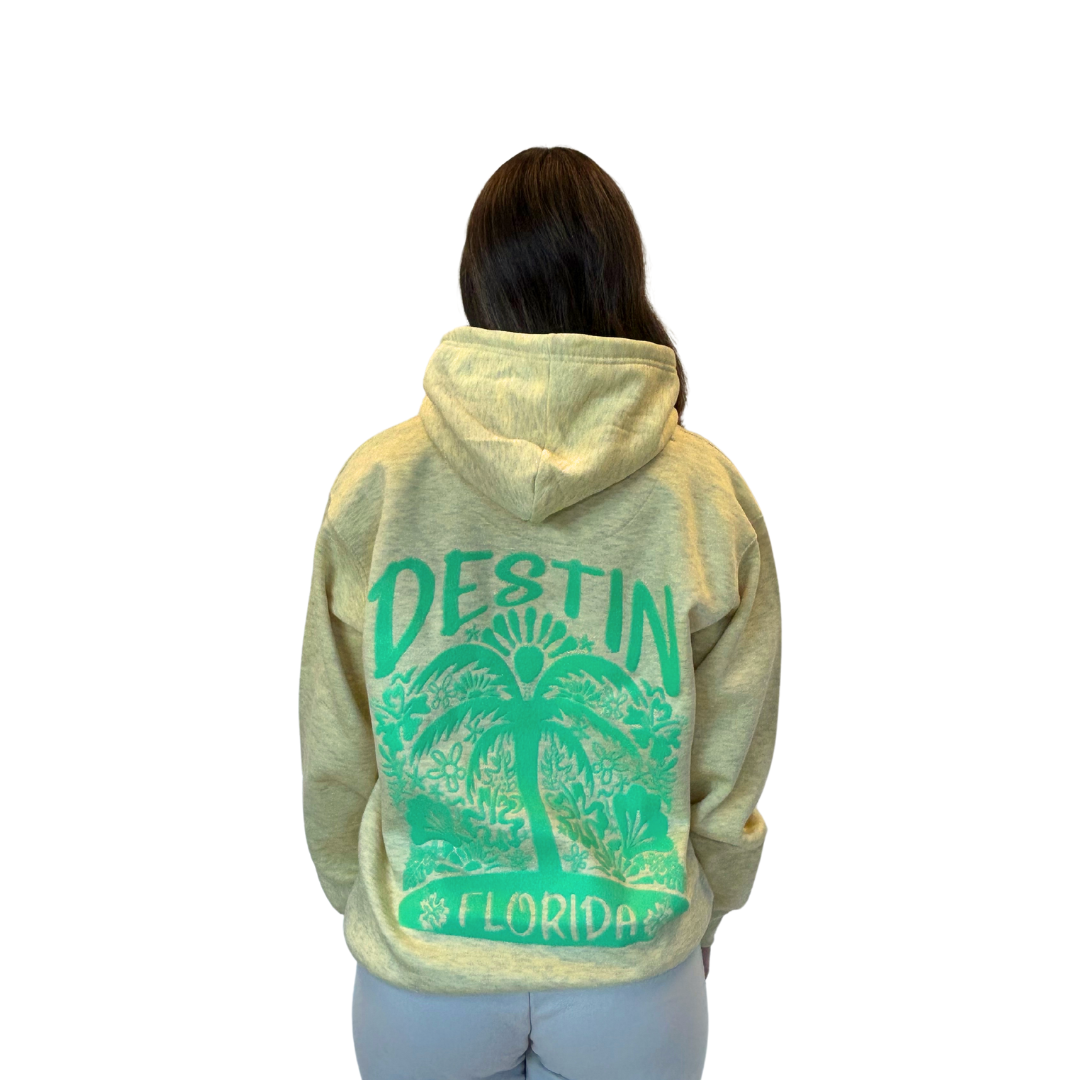 Destin Fl, with front Palm Tree pocket design and back big Design Pullover Hoodie Women Style ML200