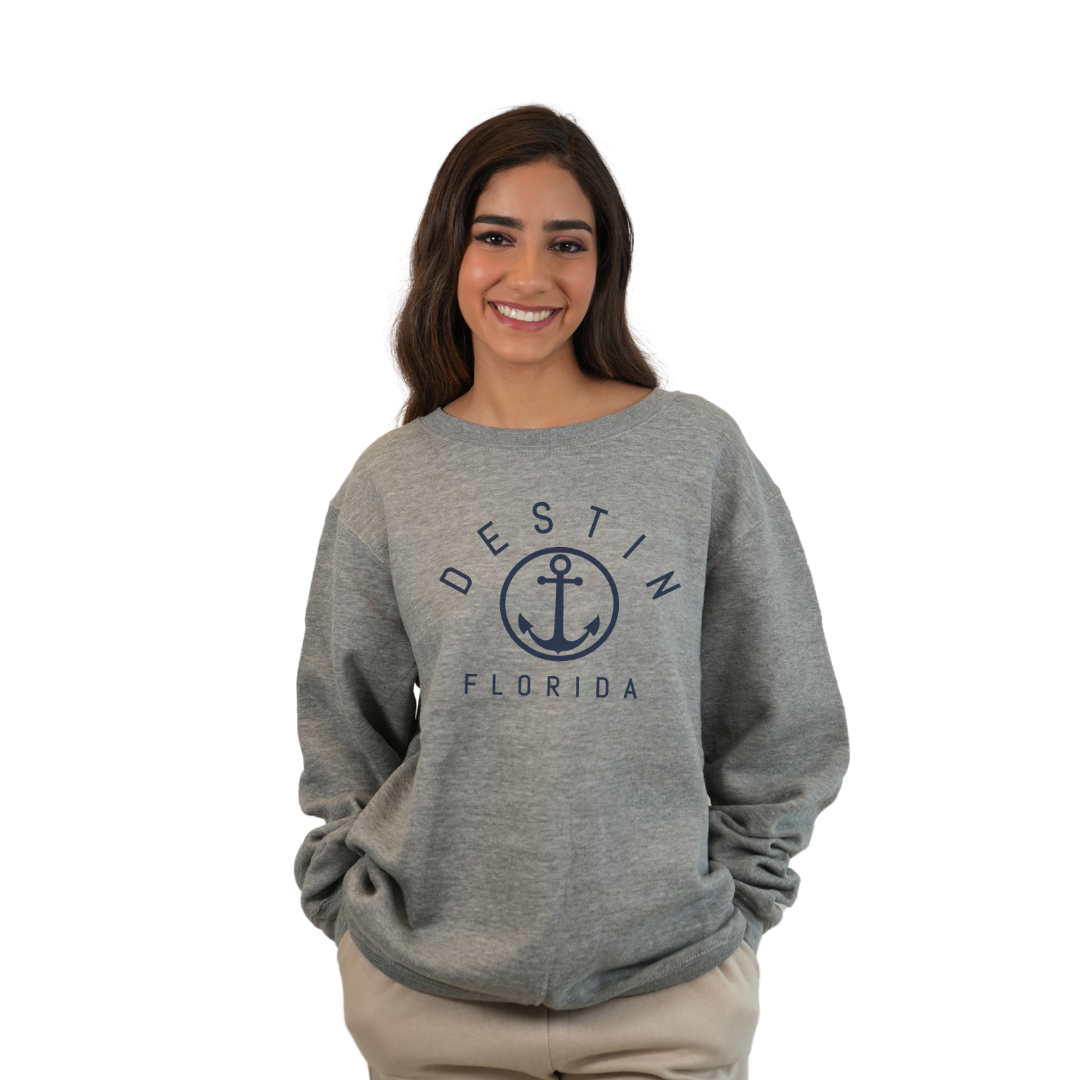 Destin Florida Fleece Crewneck Sweatshirt Women with a Front Nautical Design Style 067