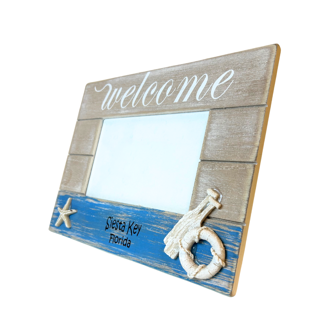 Siesta Key Frame Wood W/ Satrfish and Paddle Color Beige / Blue  5.5"3.5"