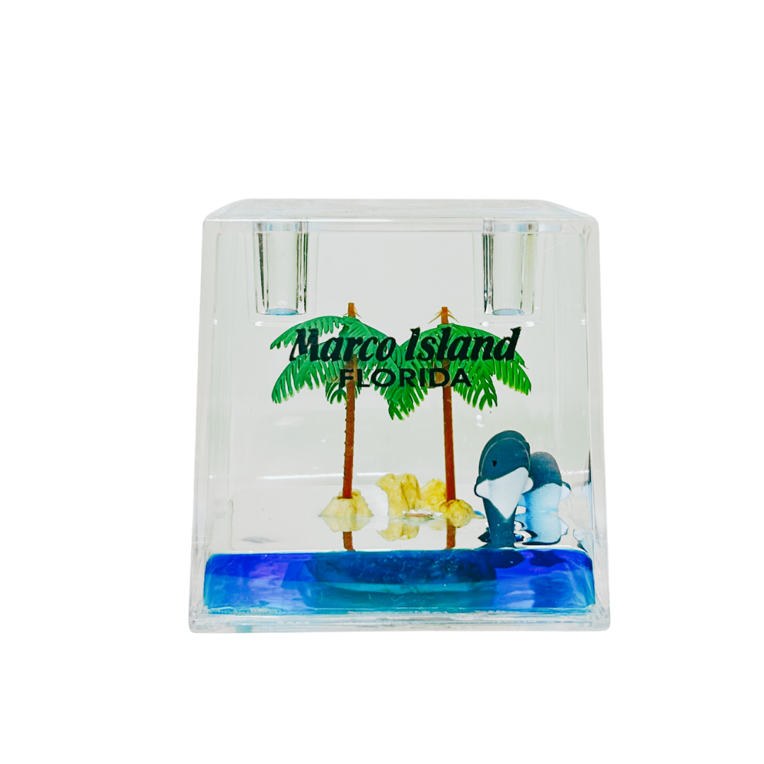 Marco Island Dolphins & Palms Trees Pen Holder Water Square Souvenirs