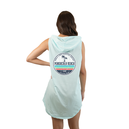 Pensacola Beach Women Sleeveless Cover Up Hoodie with a Front Pocket Design and back big circle 2 Palm Trees Design Style 263