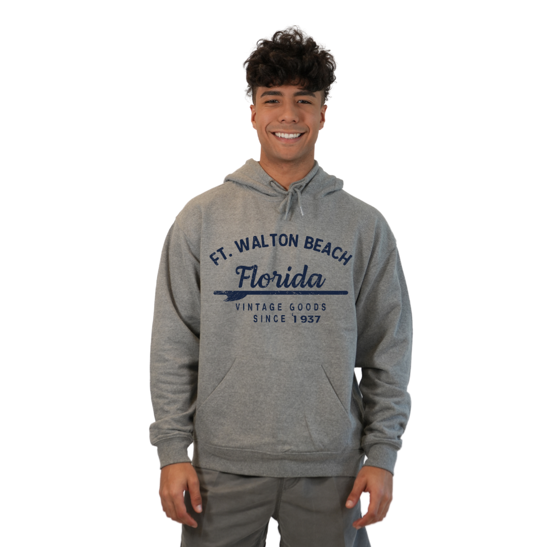 Ft. Walton Beach Pullover Hoodie Men with a Front Arrow Vintage Goods Since 1937 Design Style 252