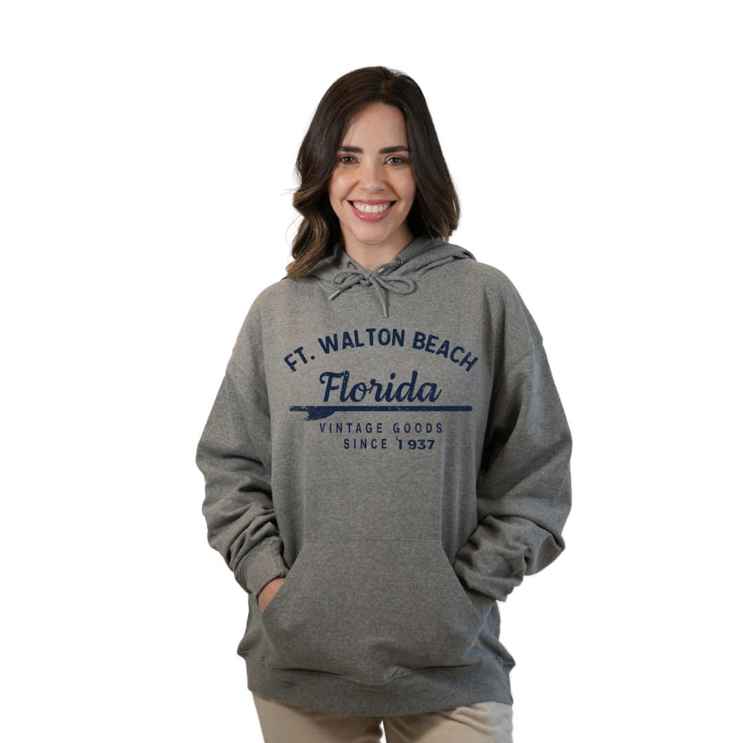 Ft. Walton Beach Pullover Hoodie Women with a Front Arrow Vintage Goods Since 1937 Design Style 252