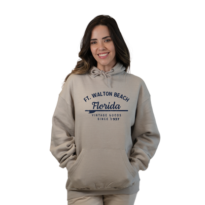 Ft. Walton Beach Pullover Hoodie Women with a Front Arrow Vintage Goods Since 1937 Design Style 252