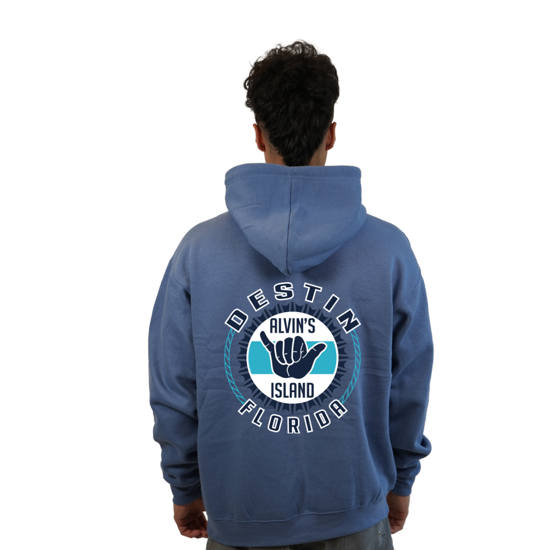 Destin Pullover Hoodie Men with Alvin's Island Hang Loose Front and Back Design Style 252