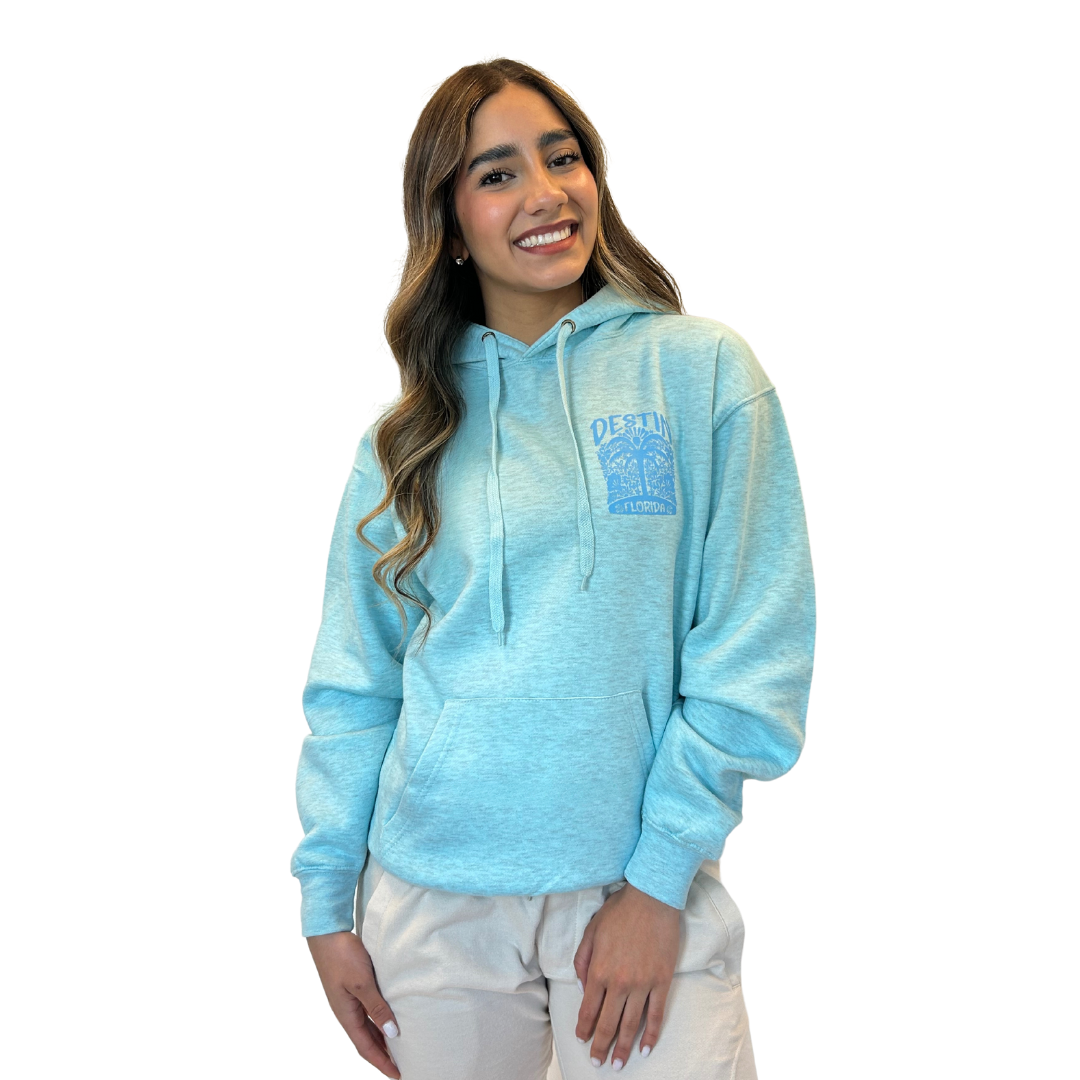 Destin Fl, with front Palm Tree pocket design and back big Design Pullover Hoodie Women Style ML200