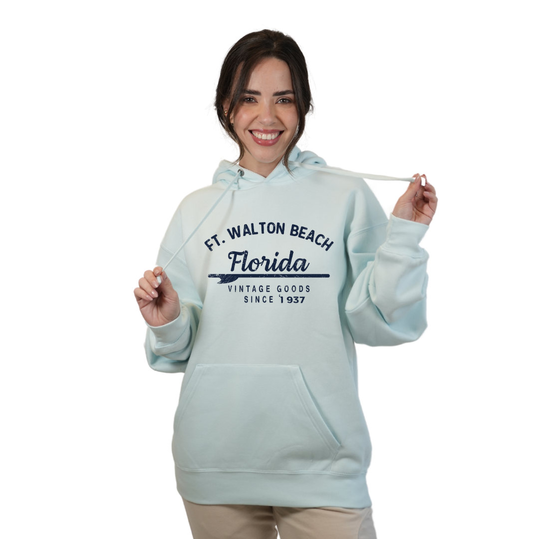 Ft. Walton Beach Pullover Hoodie Women with a Front Arrow Vintage Goods Since 1937 Design Style 252