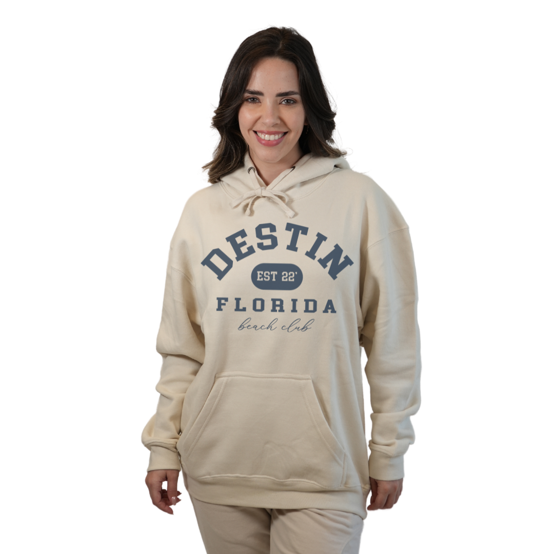 Destin Florida Pullover Hoodie Women with Big Front Destin Est 22 Florida Beach Club Design Style 252