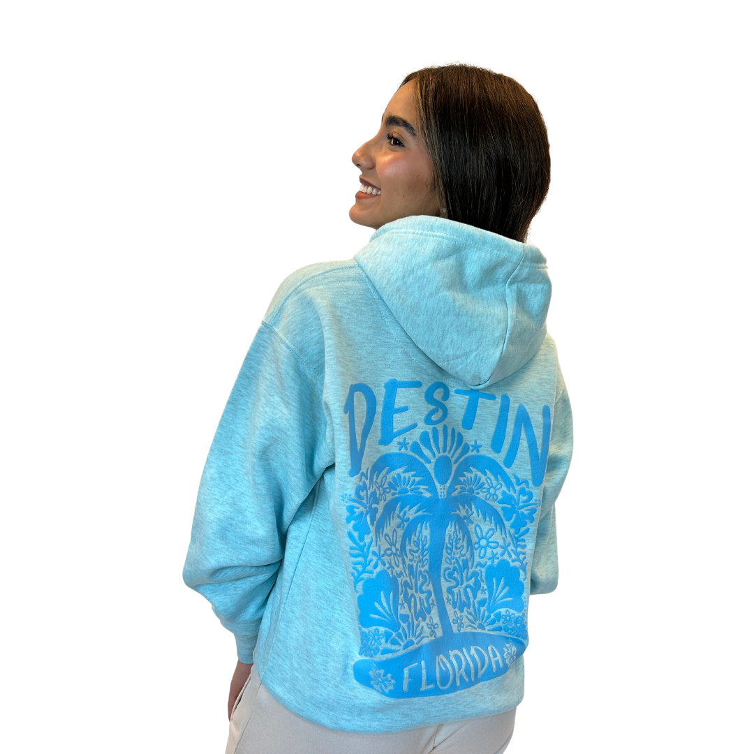 Destin Fl, with front Palm Tree pocket design and back big Design Pullover Hoodie Women Style ML200