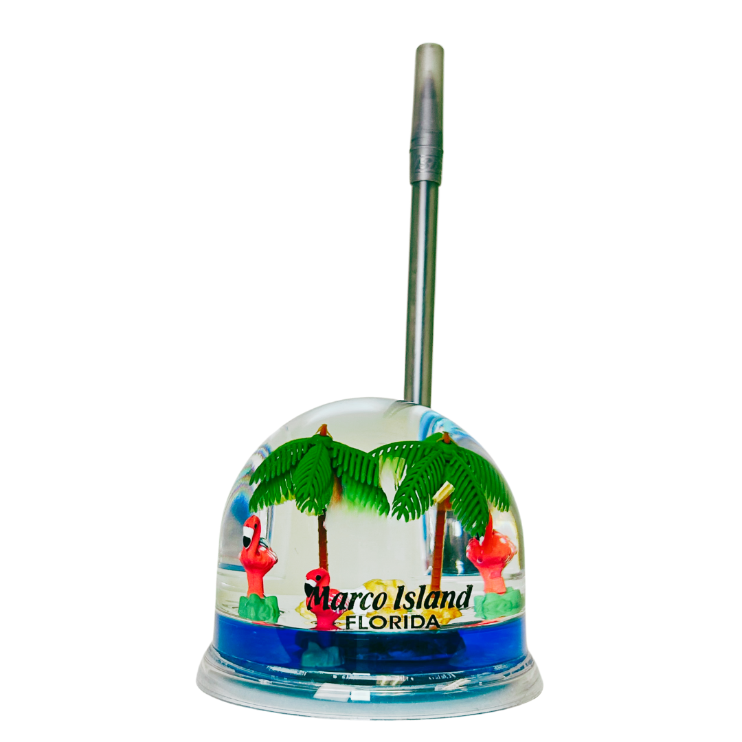 Marco Island Flamingo & Palms Trees Pen Holder Water Globe Souvenirs