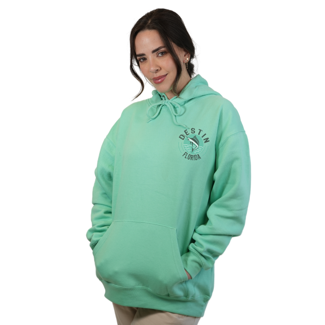 Destin Florida Pullover Hoodie Women with front Marlin Pocket design and the same back big design Style 252