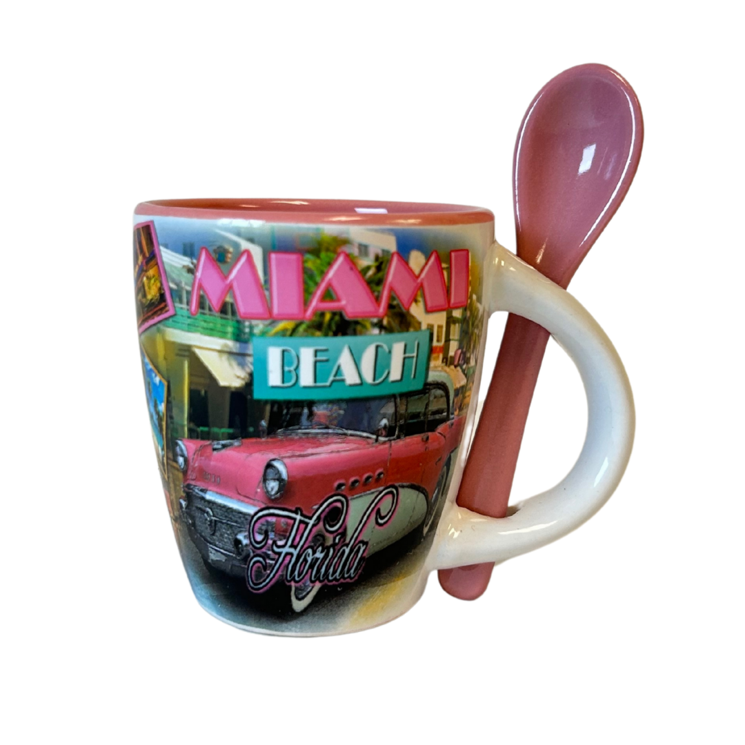 Miami Vintage Espresso Mug with Spoon, pink, 40oz.