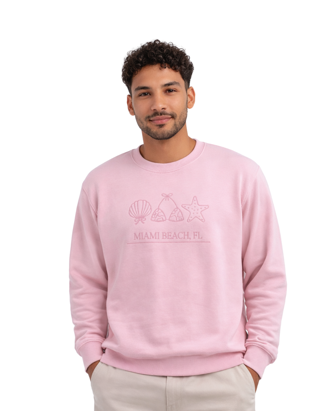 Miami Beach, FL Embroidered Men’s Crewneck crewneck alvinsisland.com Soft Pink S