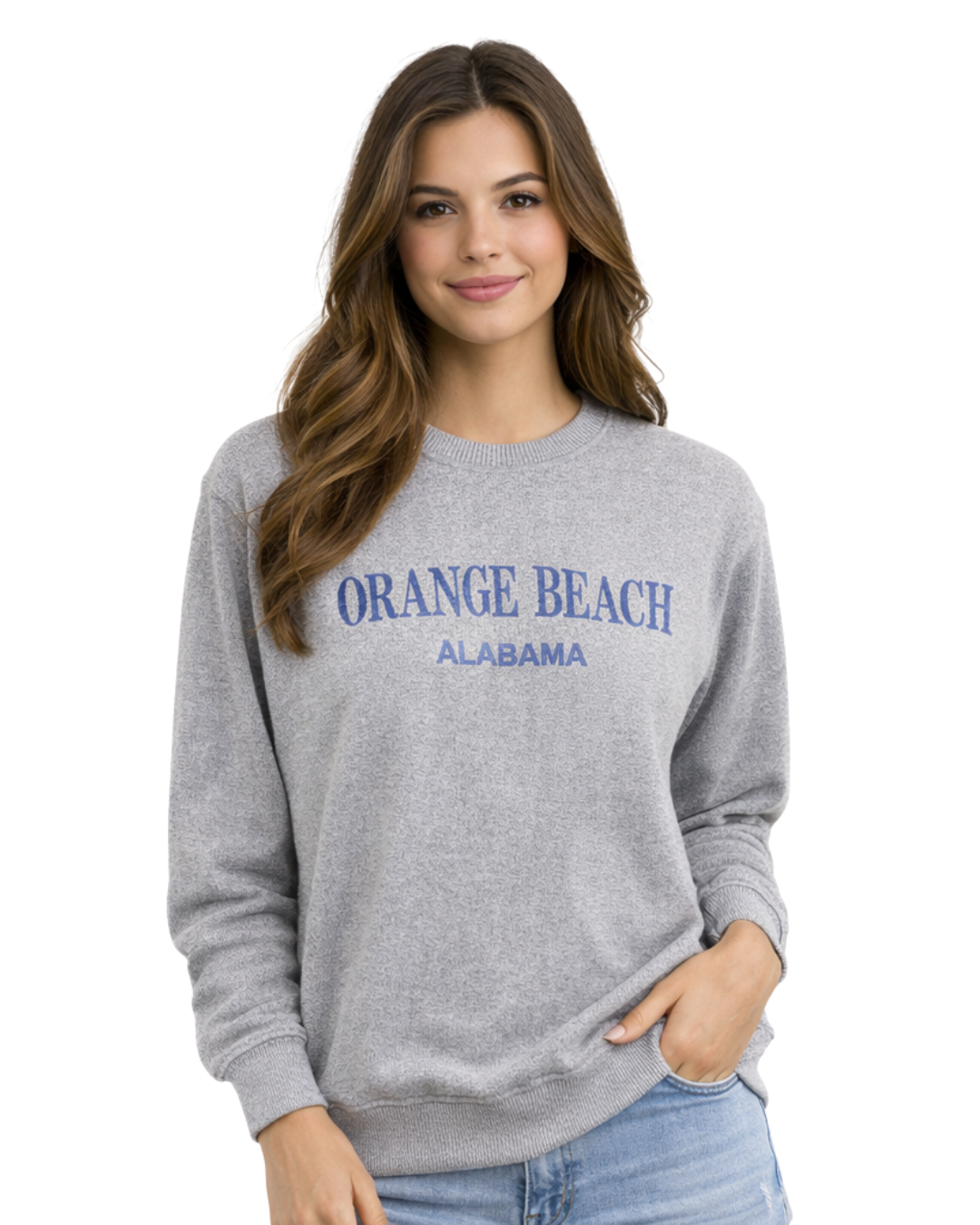 Orange Beach, AL Women Nantucket Crewneck Embroidered City Name Appliqué (Style AP267AI) crewneck alvinsisland.com Lt.Blue S