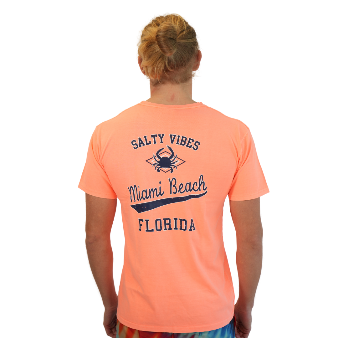 Miami Salty Vibes Crab Combed/Cotton Unisex Neon Punch T-Shirt Style Gd001