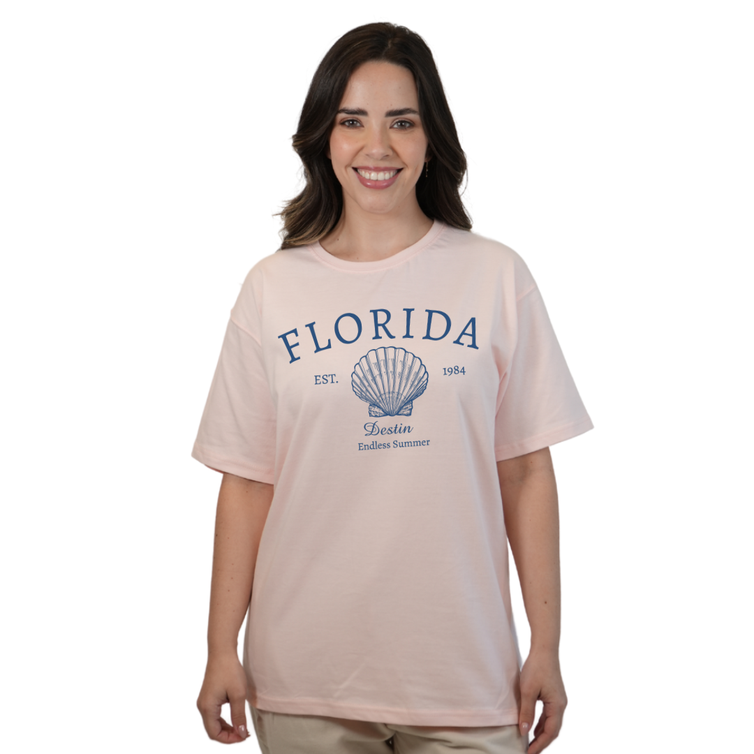 Destin Combed Cotton Women T-Shirt with a Front Florida Shell Endless Summer Design Style CC1000