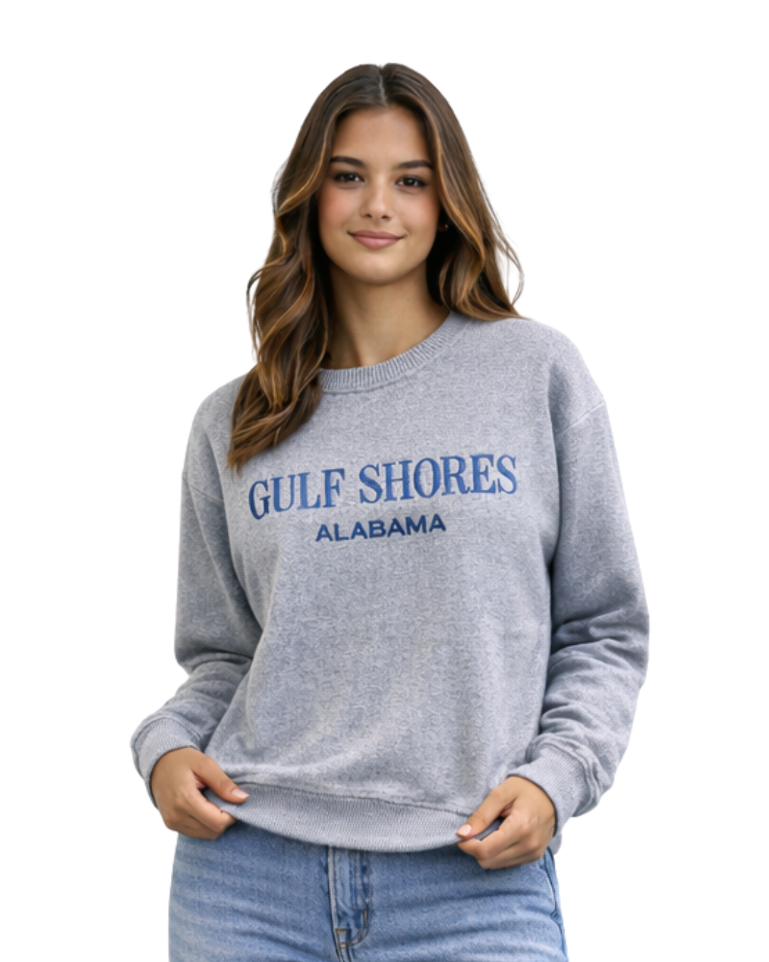 Gulf Shores, AL Women Nantucket Crewneck – Embroidered City Name Appliqué (Style AP267AI) crewneck alvinsisland.com Lt.Blue S