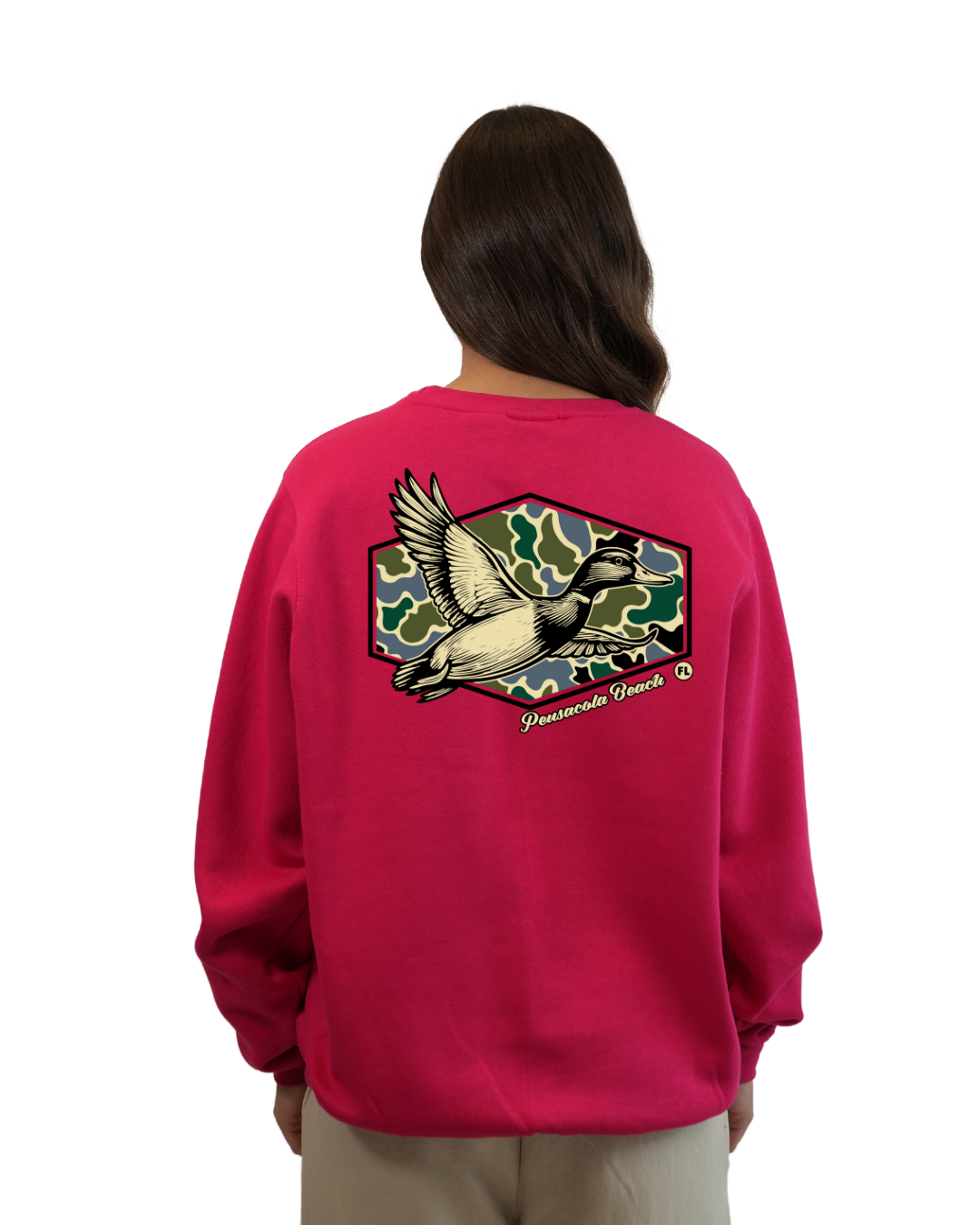Pensacola Beach Duck Women Crewneck – Camouflage Edition