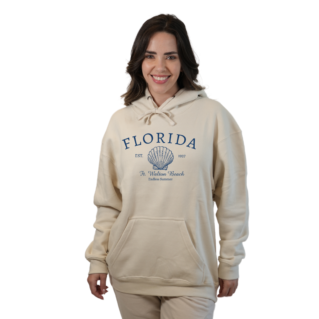 Ft. Walton Beach Pullover Hoodie Women with a Florida Shell Endless Summer Design Style 252