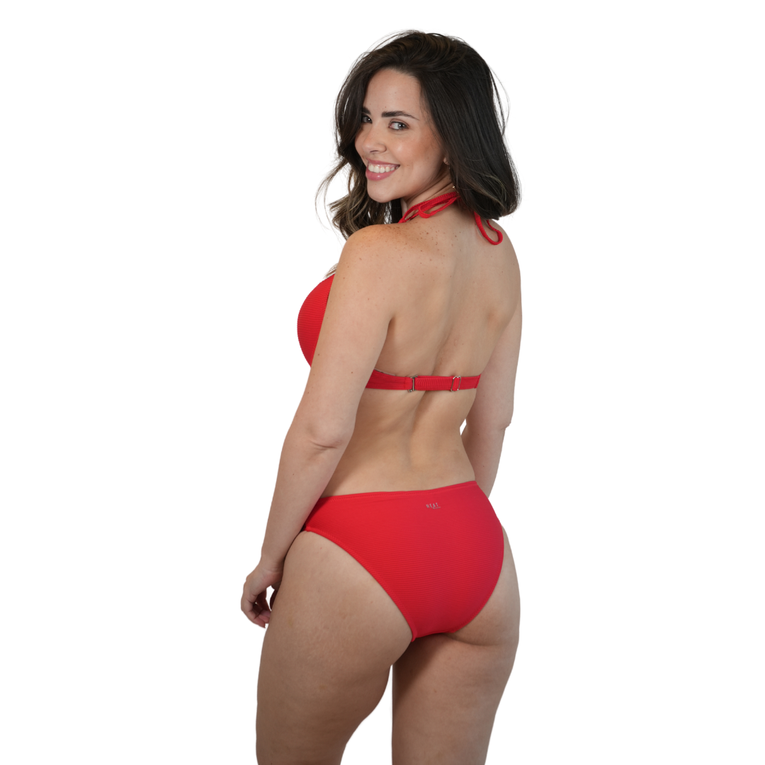 Set of Underwire Padded Push Up Top and Ribbed Solid Bottom Color Cherry Style 962-5537|962-543
