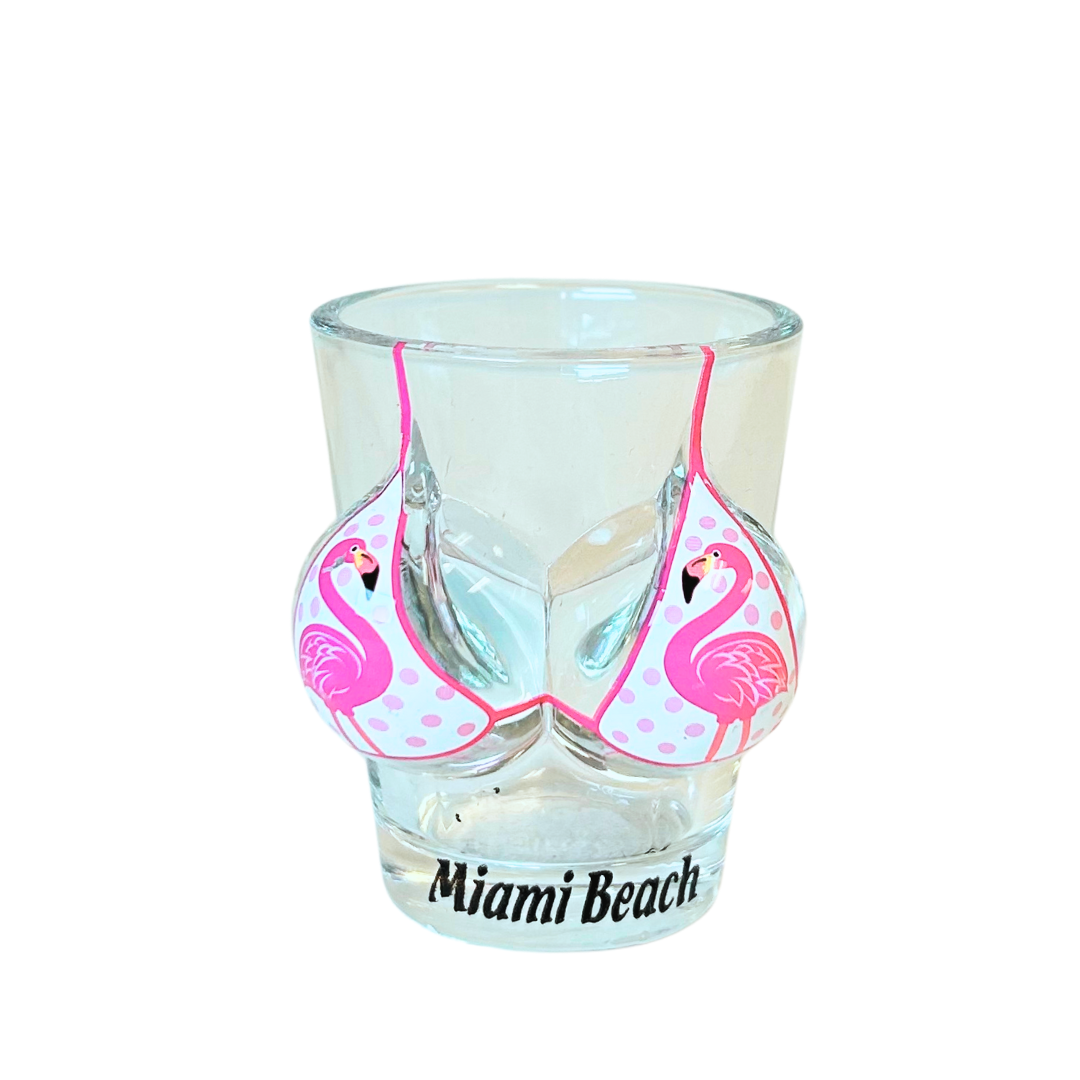 Miami Bikini Bust Flamingo 3d Shot Glass