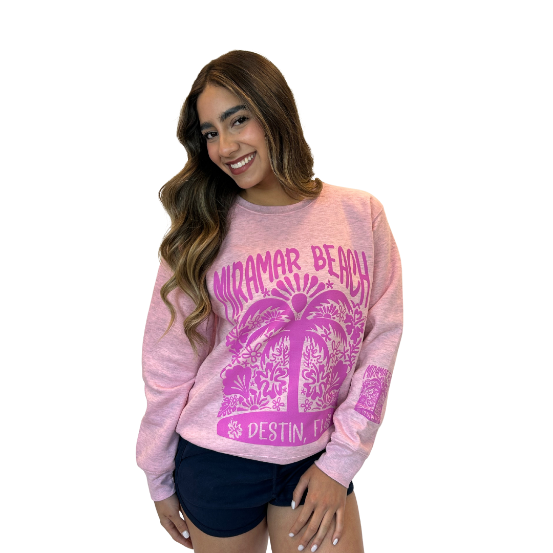 Miramar Beach with front Palm Tree Design Crewneck Women Style ML100