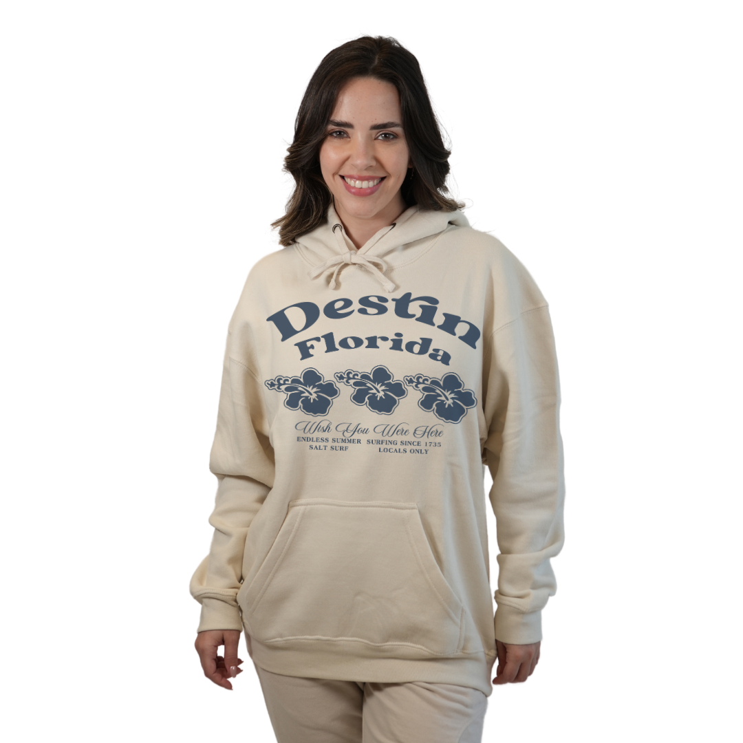 Destin Florida Pullover Hoodie Women with Big Front 3 Hibiscus Design Style 252