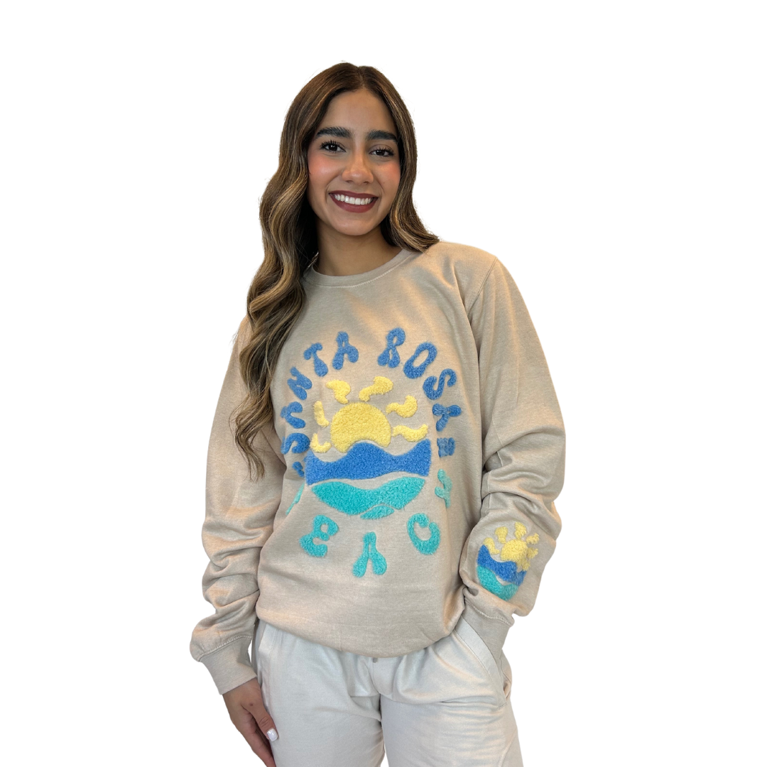 Santa Rosa Beach, Fl Crewneck Women with texture patch on the front and the sleeve Style 067