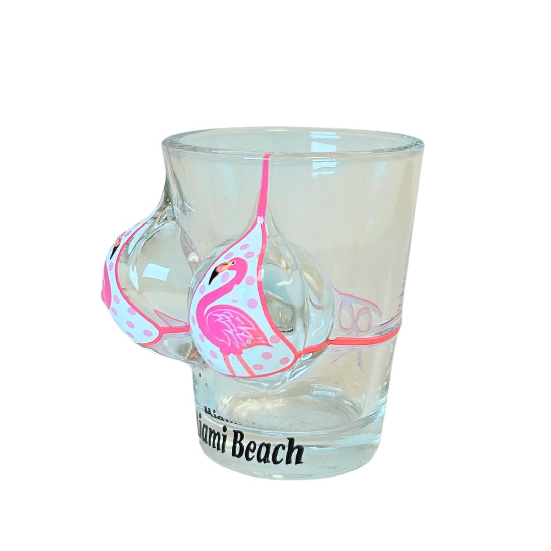 Miami Bikini Bust Flamingo 3d Shot Glass