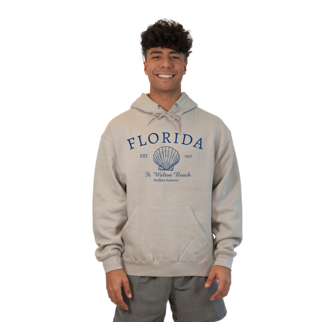 Ft. Walton Beach Pullover Hoodie Men with a Florida Shell Endless Summer Design Style 252